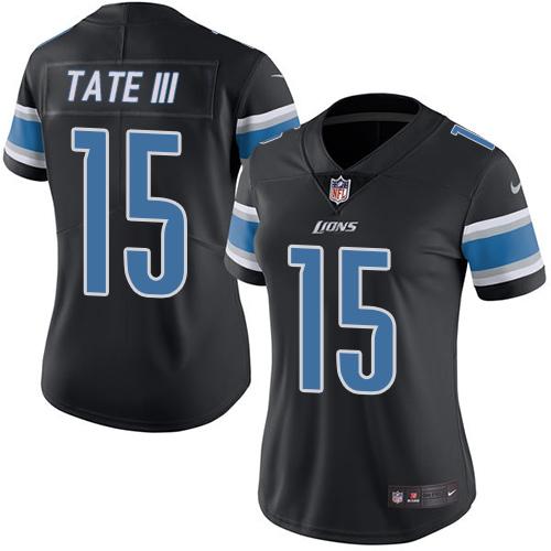 Nike Lions #15 Golden Tate III Black Women's Stitched NFL Limited Rush Jersey